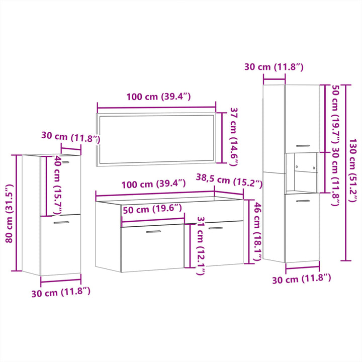 Set Mobilier De Baie, 4 Piese, , Lemn Compozit