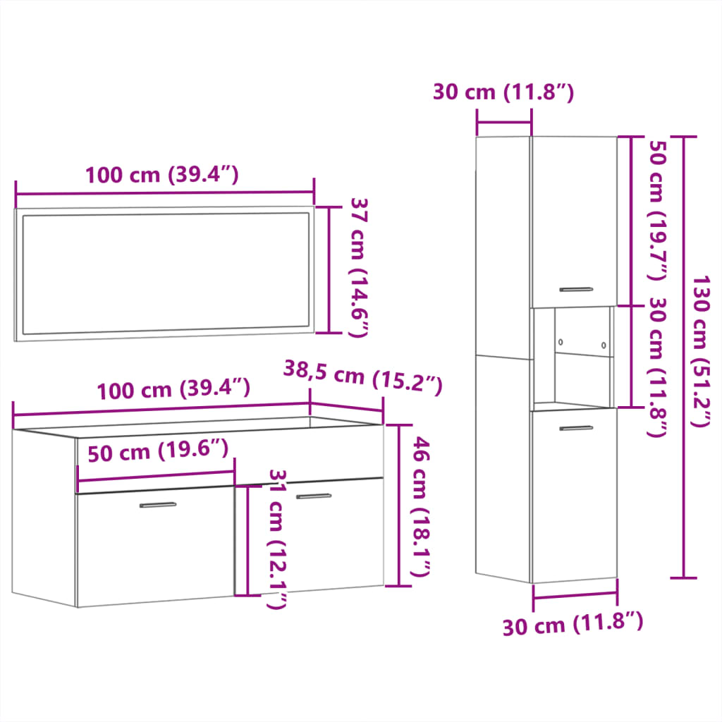 Set Mobilier De Baie, 3 Piese, , Lemn Compozit