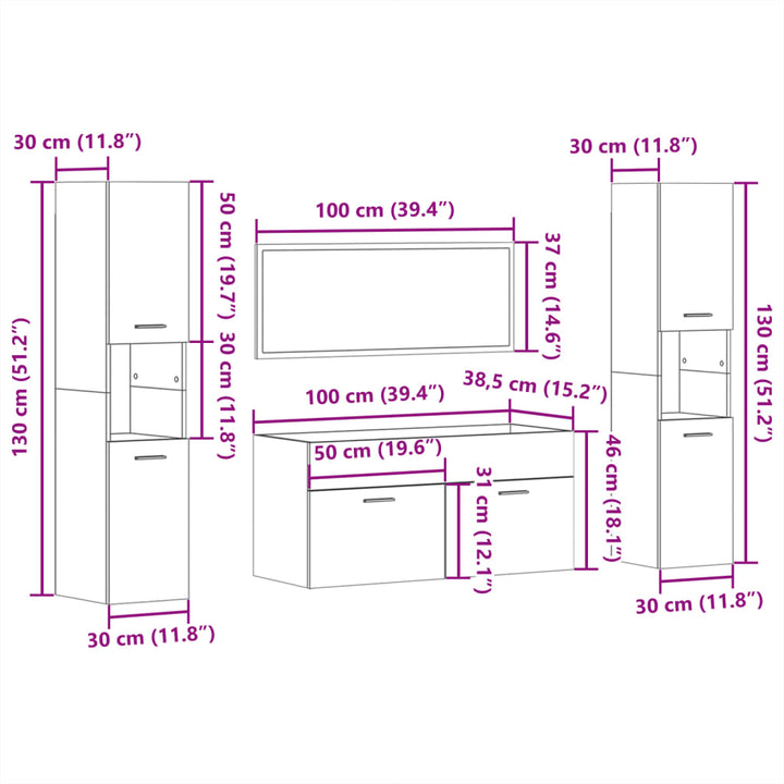 Set Mobilier De Baie, 4 Piese, , Lemn Prelucrat