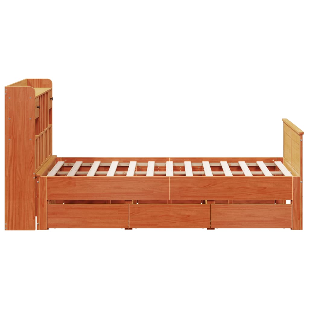 Pat Cu Bibliotecă Fără Saltea Maro 160X200 Cm Lemn Masiv De Pin