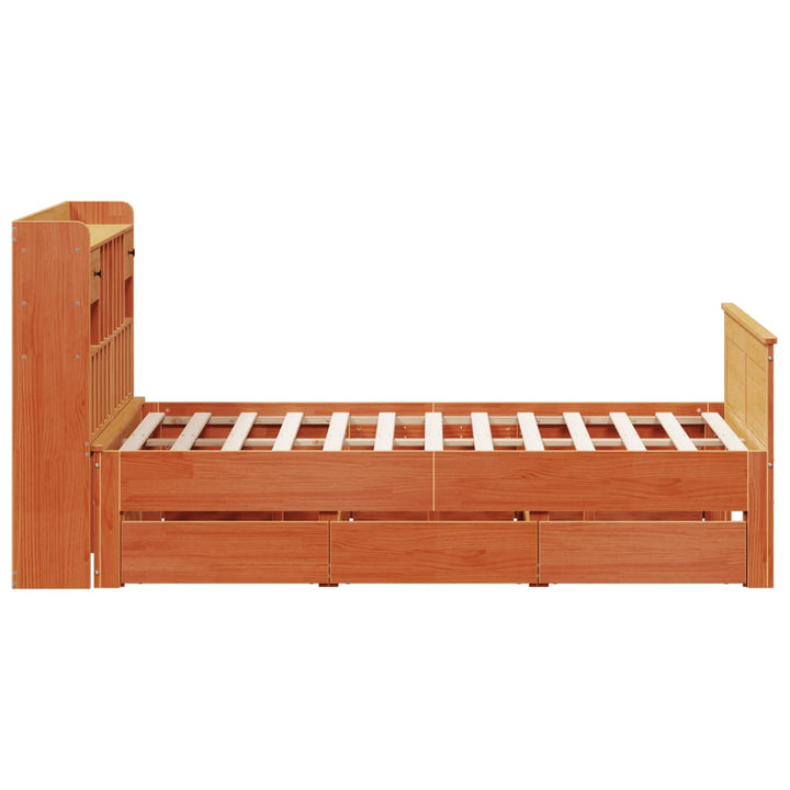 Pat Cu Bibliotecă Fără Saltea Maro 160X200 Cm Lemn Masiv De Pin