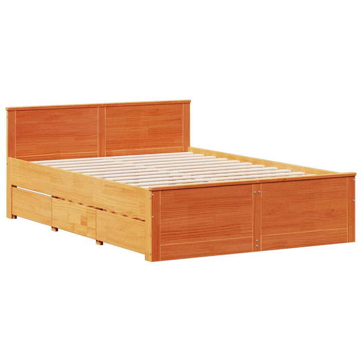 Pat Cu Bibliotecă Fără Saltea Maro 160X200 Cm Lemn Masiv De Pin