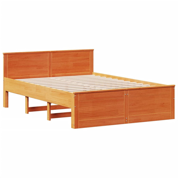 Pat Cu Bibliotecă Fără Saltea Maro 160X200 Cm Lemn Masiv De Pin