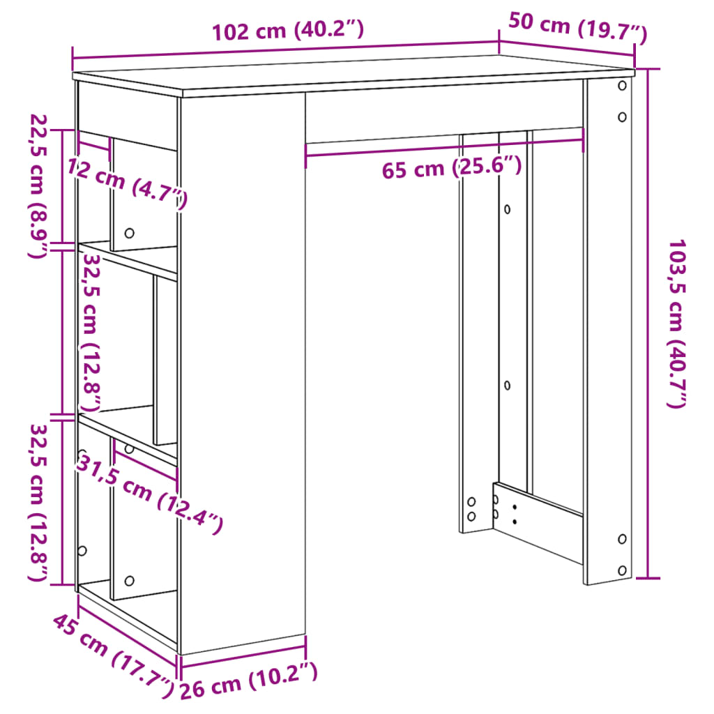 Masă De Bar Cu Rafturi, , 102X50X103,5 Cm, Lemn Prelucrat