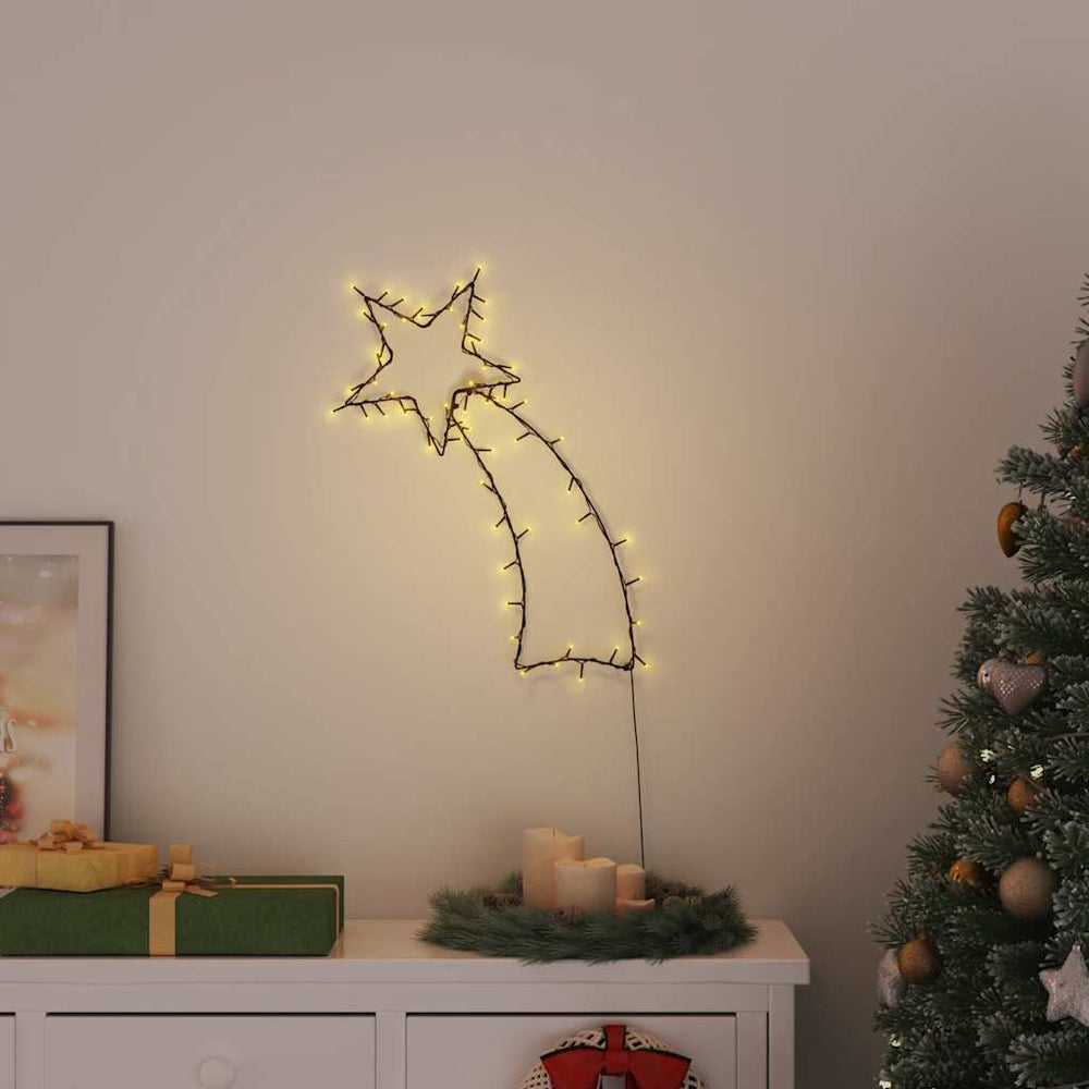 Lumini Crăciun Siluetă Stea Căzătoare 80 Led-Uri Alb Cald Negru