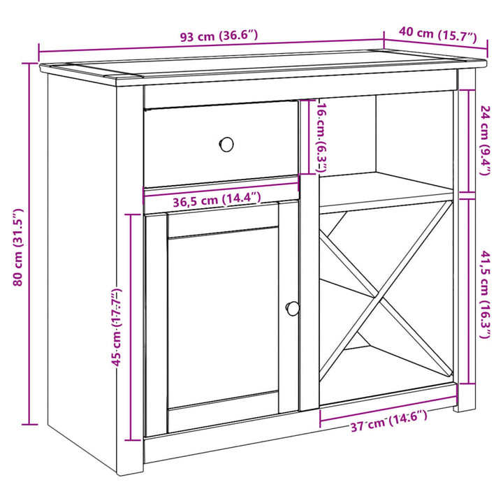 Dulap Cu Sertar Panama, 93X40X80 Cm, Lemn Masiv De Pin