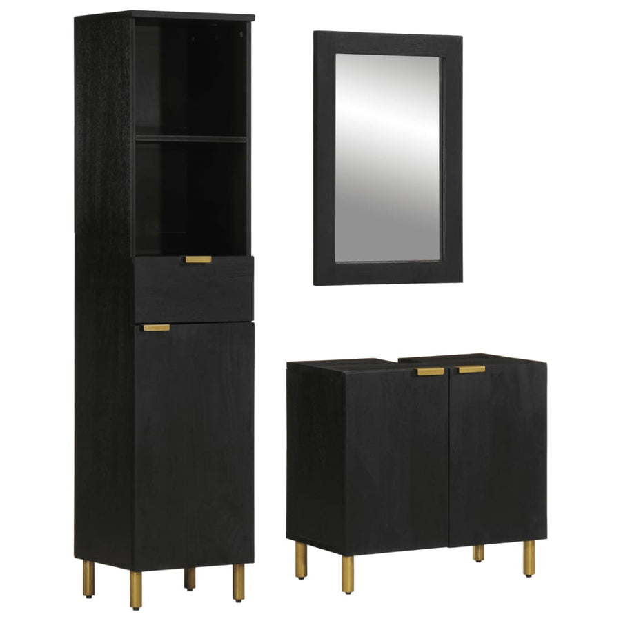 Set Mobilier De Baie, 3 Piese, Negru, Lemn Compozit