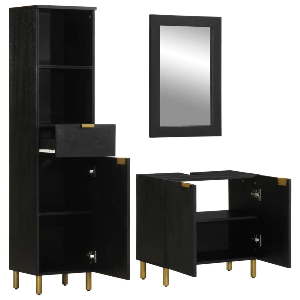 Set Mobilier De Baie, 3 Piese, Negru, Lemn Compozit