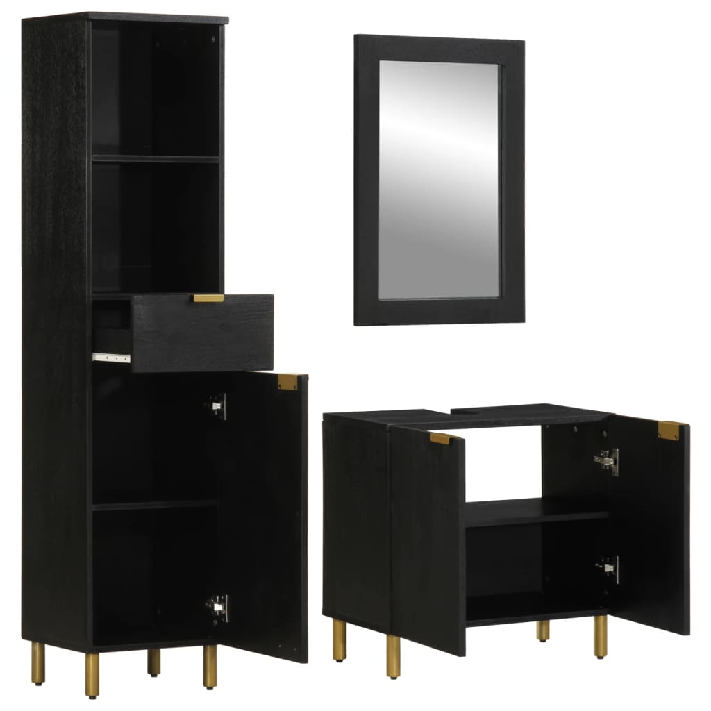 Set Mobilier De Baie, 3 Piese, Negru, Lemn Compozit