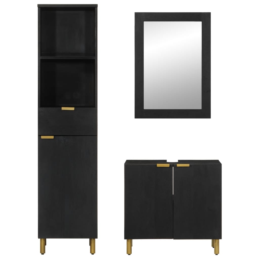 Set Mobilier De Baie, 3 Piese, Negru, Lemn Compozit
