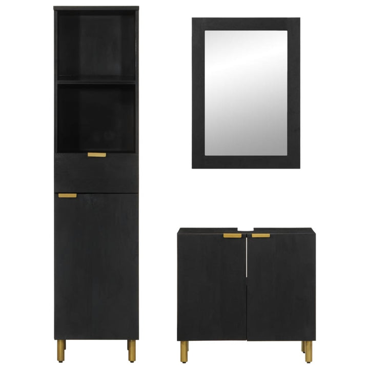 Set Mobilier De Baie, 3 Piese, Negru, Lemn Compozit