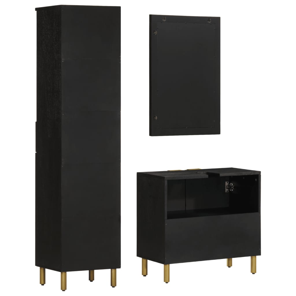 Set Mobilier De Baie, 3 Piese, Negru, Lemn Compozit