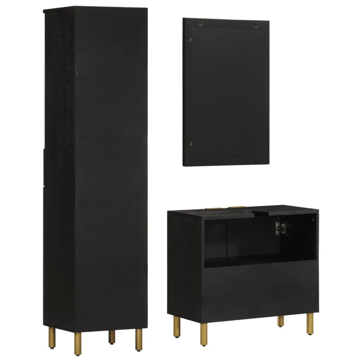 Set Mobilier De Baie, 3 Piese, Negru, Lemn Compozit