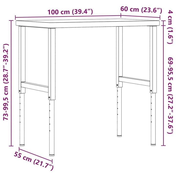Banc De Lucru 100X60X(73-99,5) Cm Lemn Masiv Fag Dreptunghiular