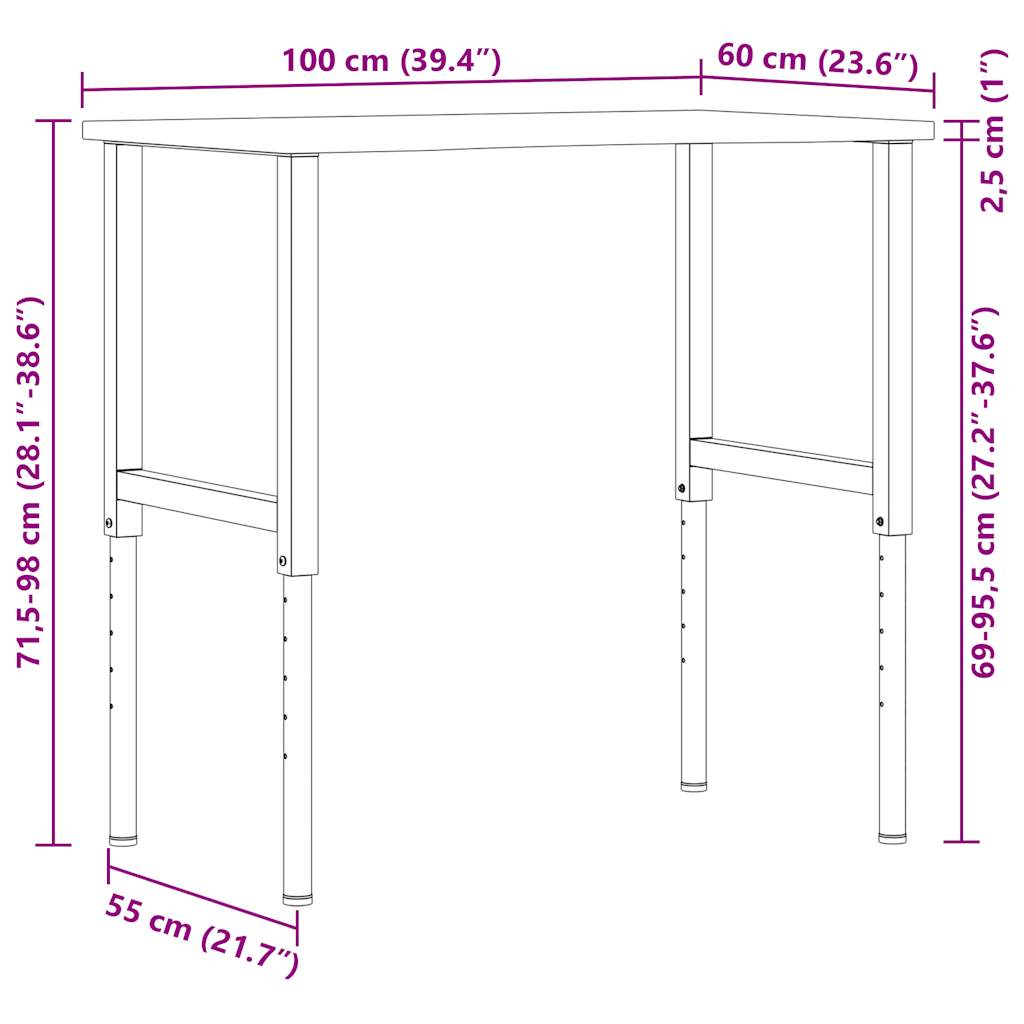 Banc Lucru Maro 100X60X(71,5-98)Cm Lemn Masiv Stejar