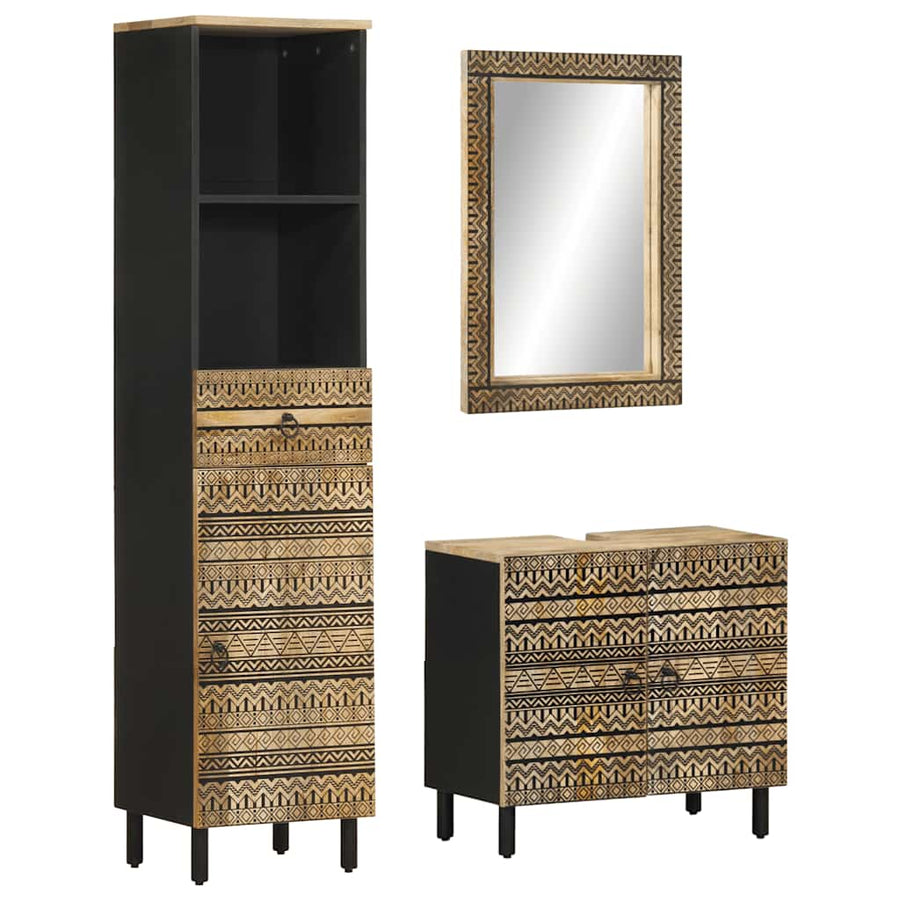 Set Mobilier De Baie, 3 Piese, Lemn Masiv De Mango