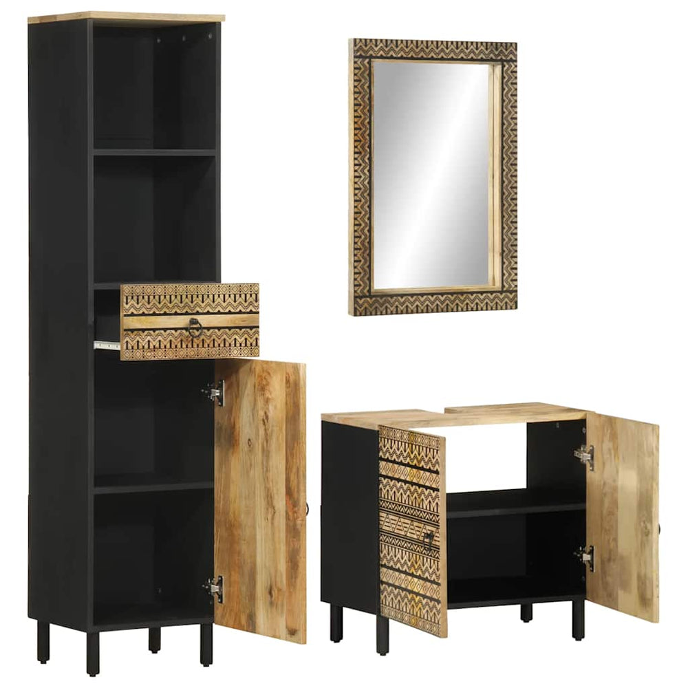 Set Mobilier De Baie, 3 Piese, Lemn Masiv De Mango