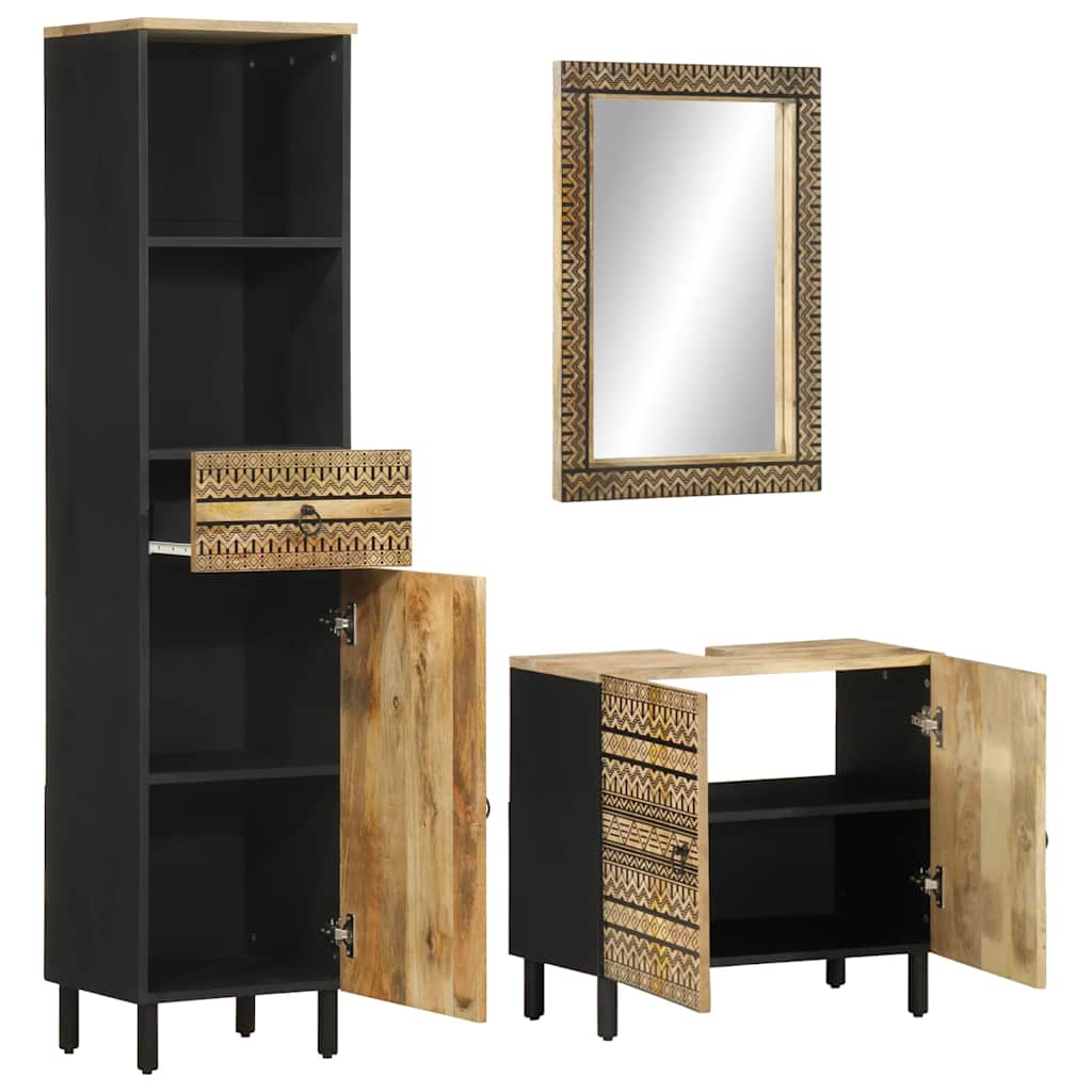Set Mobilier De Baie, 3 Piese, Lemn Masiv De Mango