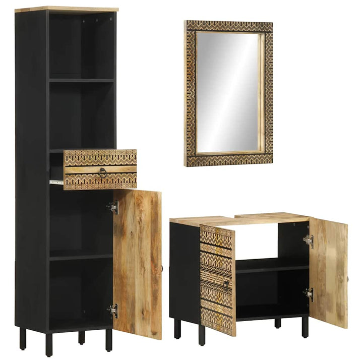 Set Mobilier De Baie, 3 Piese, Lemn Masiv De Mango