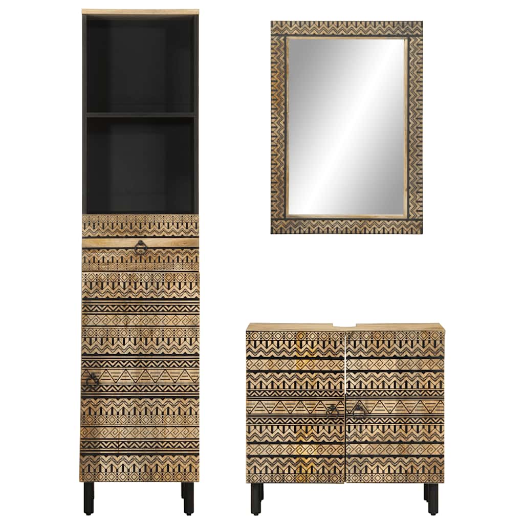 Set Mobilier De Baie, 3 Piese, Lemn Masiv De Mango