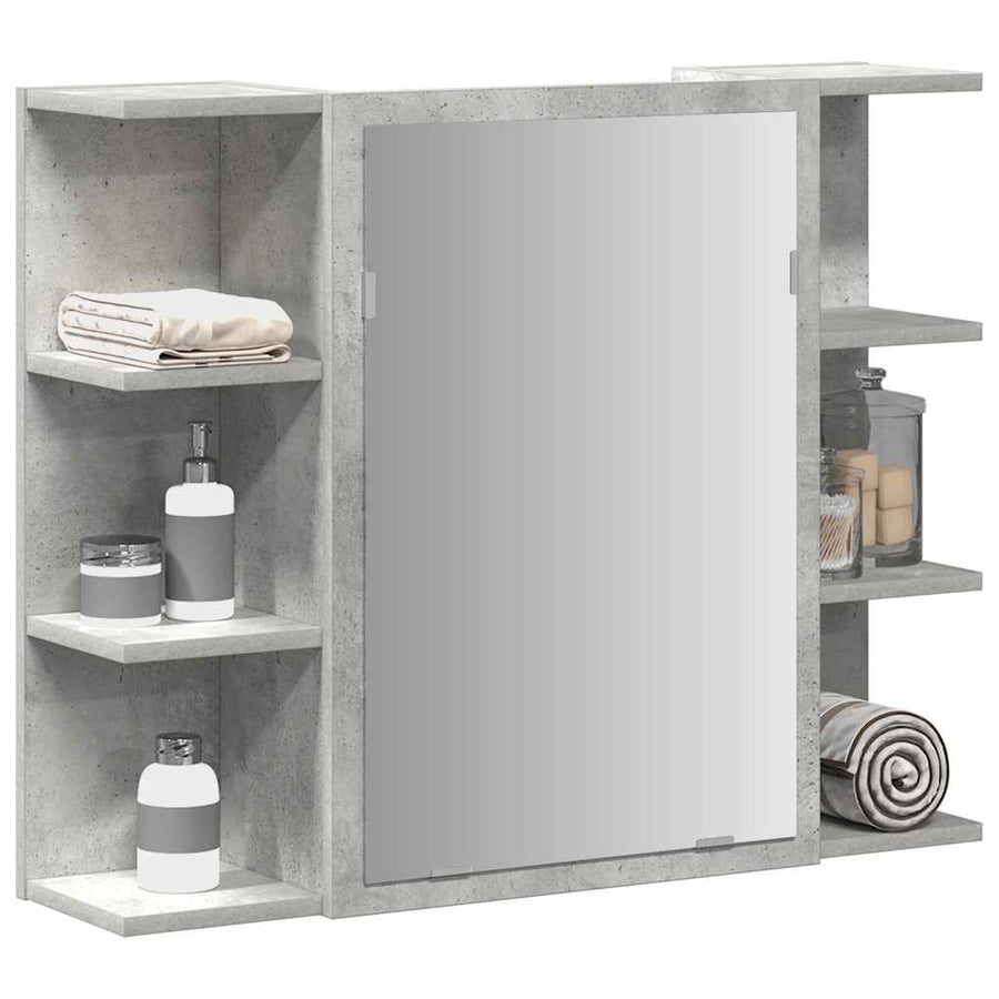 Dulap De Baie Cu Oglindă, Gri Beton, 80 X 20,5 X 64 Cm, Pal