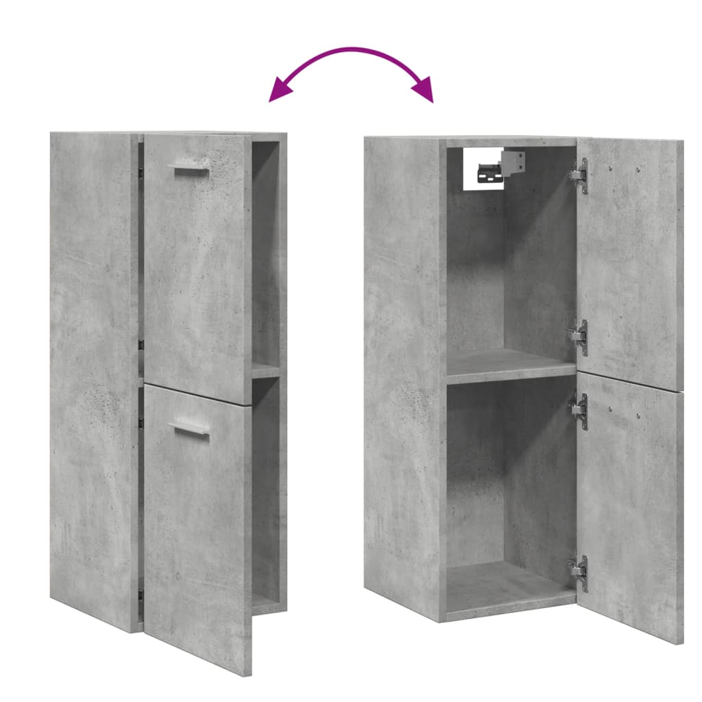 Dulap Suspendat De Baie, Gri Beton, 30X30X80 Cm, Lemn Prelucrat