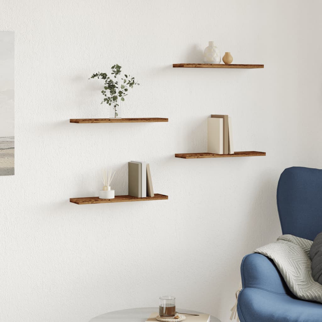 Rafturi Perete 4 Buc., Lemn Vechi, 40X10X1,5 Cm, Lemn Prelucrat