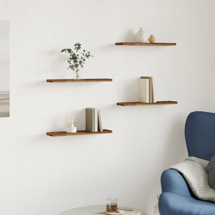 Rafturi Perete 4 Buc., Lemn Vechi, 40X10X1,5 Cm, Lemn Prelucrat