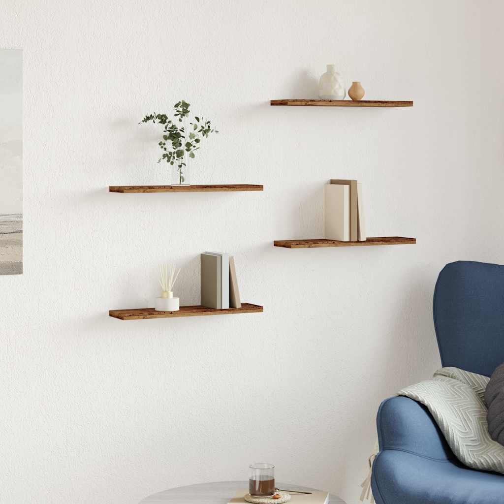 Rafturi Perete 4 Buc., Lemn Vechi, 40X20X1,5 Cm, Lemn Prelucrat