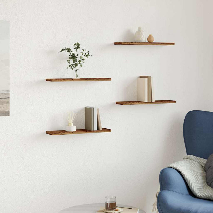 Rafturi Perete 4 Buc., Lemn Vechi, 40X20X1,5 Cm, Lemn Prelucrat