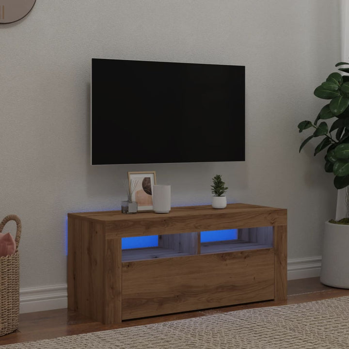 Dulap Tv Cu Lumini Led 90X35X40 Cm Lemn Prelucrat