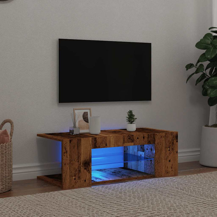 Comodă Tv Cu Lumini Led, Stejar Maro, 90X39X30 Cm