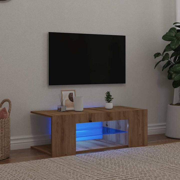 Comodă Tv Cu Lumini Led, Stejar Maro, 90X39X30 Cm
