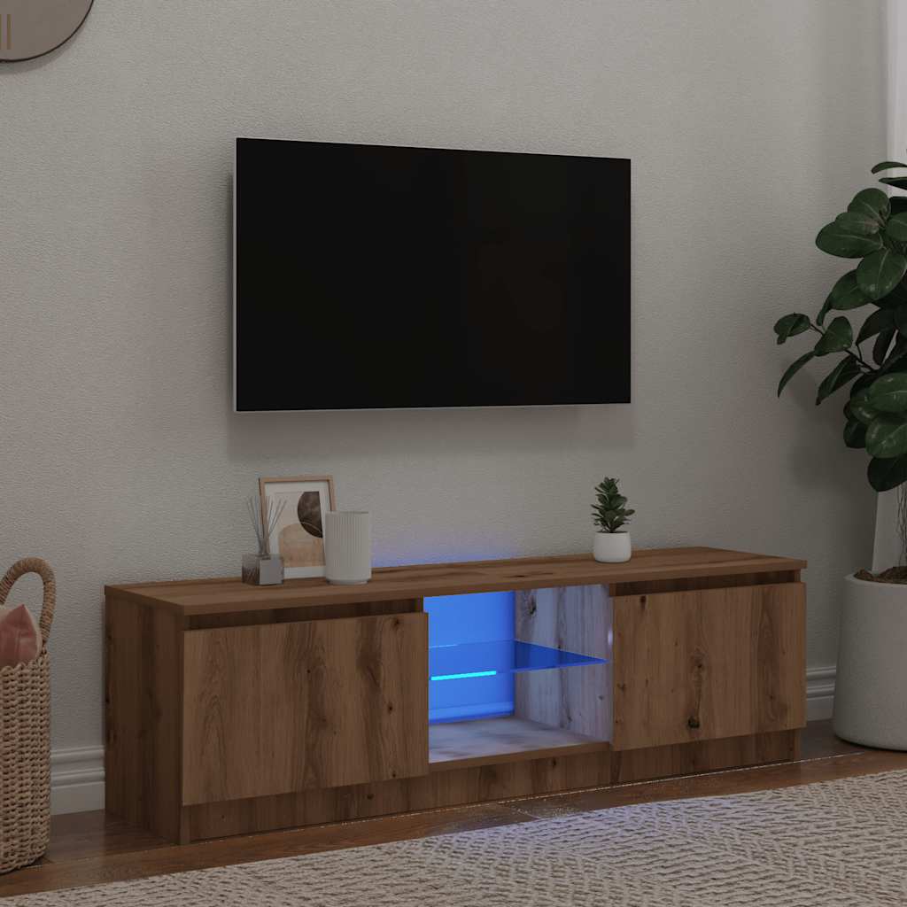 Comodă Tv Cu Lumini Led, Stejar Maro, 120X30X35,5 Cm