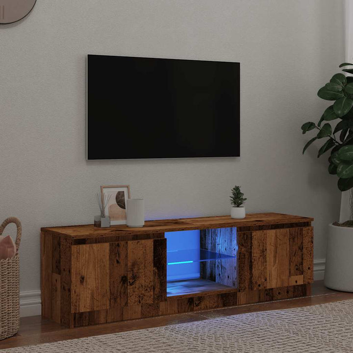 Comodă Tv Cu Lumini Led, Stejar Maro, 120X30X35,5 Cm