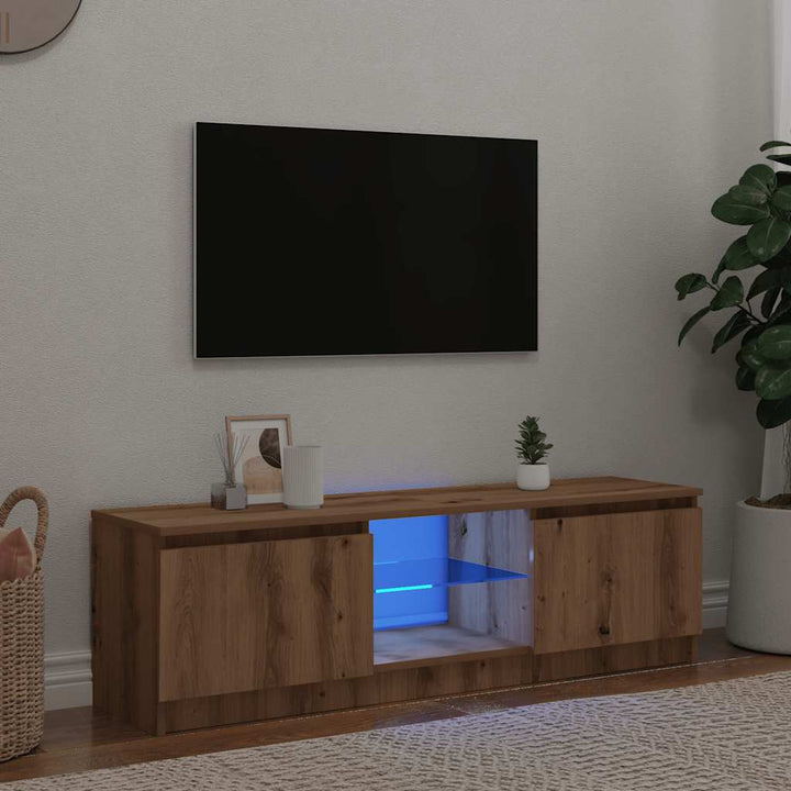 Comodă Tv Cu Lumini Led, Stejar Maro, 120X30X35,5 Cm
