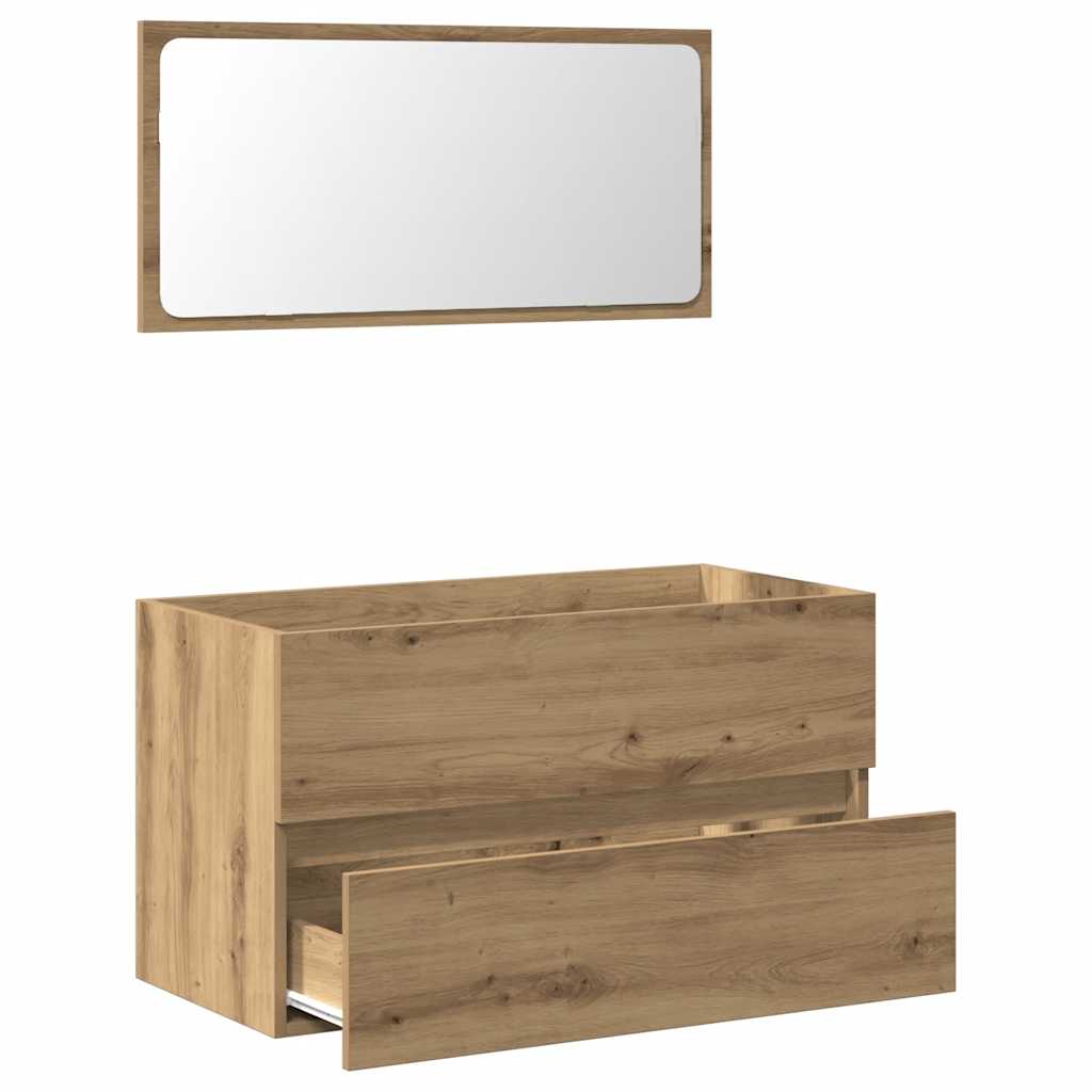 Dulap De Baie Cu Oglindă Artisan Stejar Lemn Prelucrat