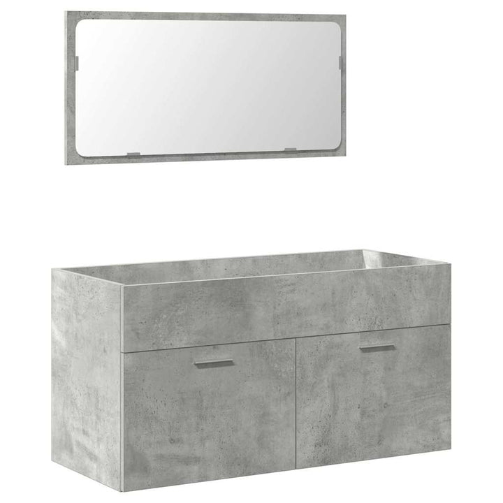 Dulap De Baie Cu Oglindă, Gri Beton, Lemn Prelucrat