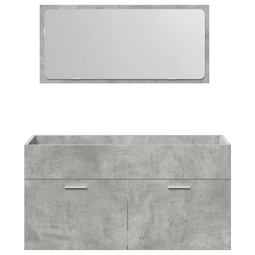 Dulap De Baie Cu Oglindă, Gri Beton, Lemn Prelucrat