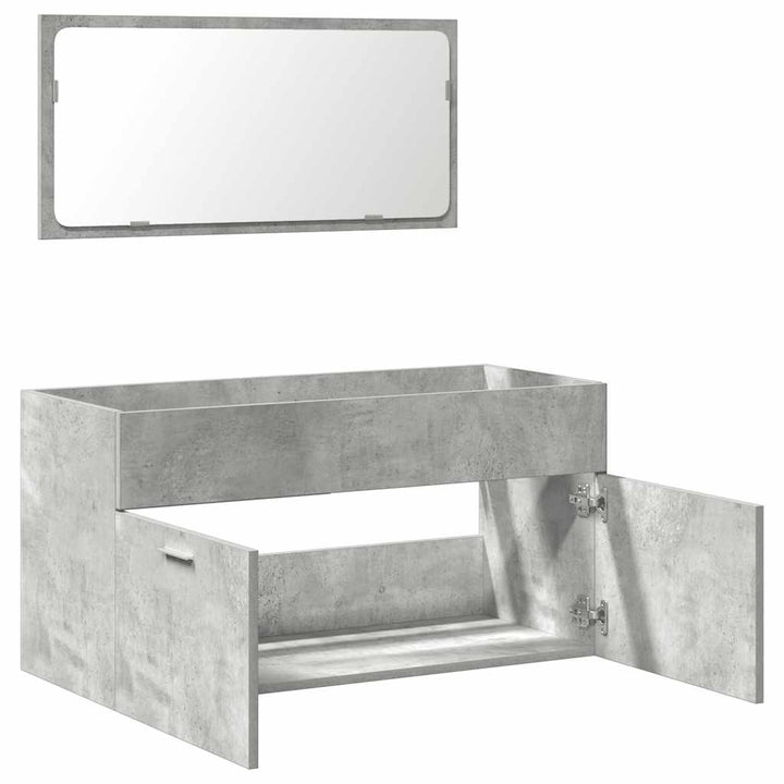 Dulap De Baie Cu Oglindă, Gri Beton, Lemn Prelucrat