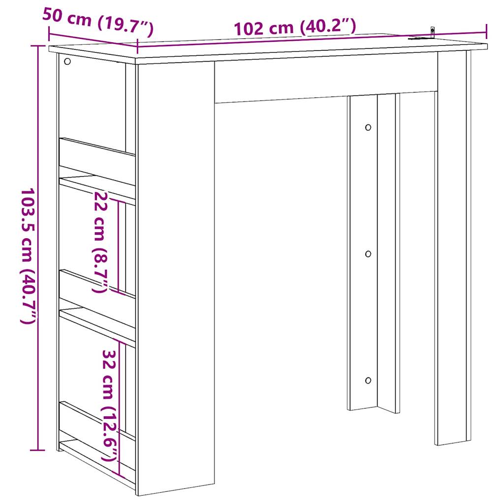 Masă Bar Cu Raft De Depozitare 102X50X103,5 Cm