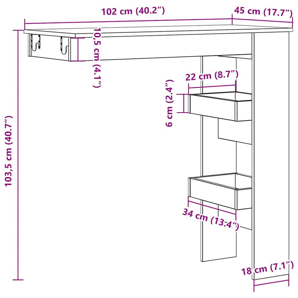 Masă Bar Perete 102X45X103,5 Cm Lemn Compozit
