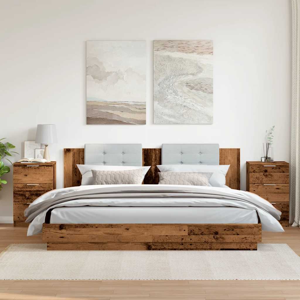 Noptiere, 2 Buc, Lemn Învechit, 40X36X65 Cm, Lemn Prelucrat