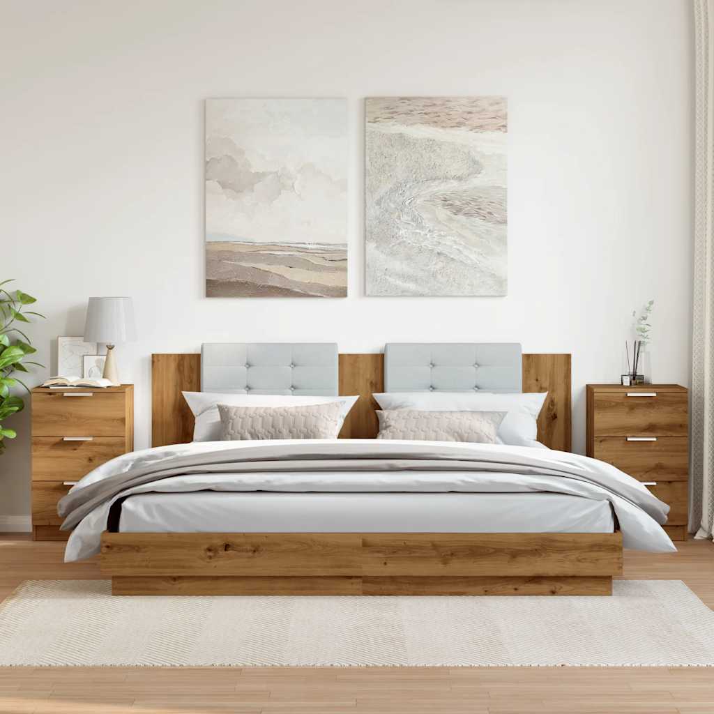 Noptiere, 2 Buc., Stejar Artizanal, 40X36X65 Cm, Lemn Prelucrat