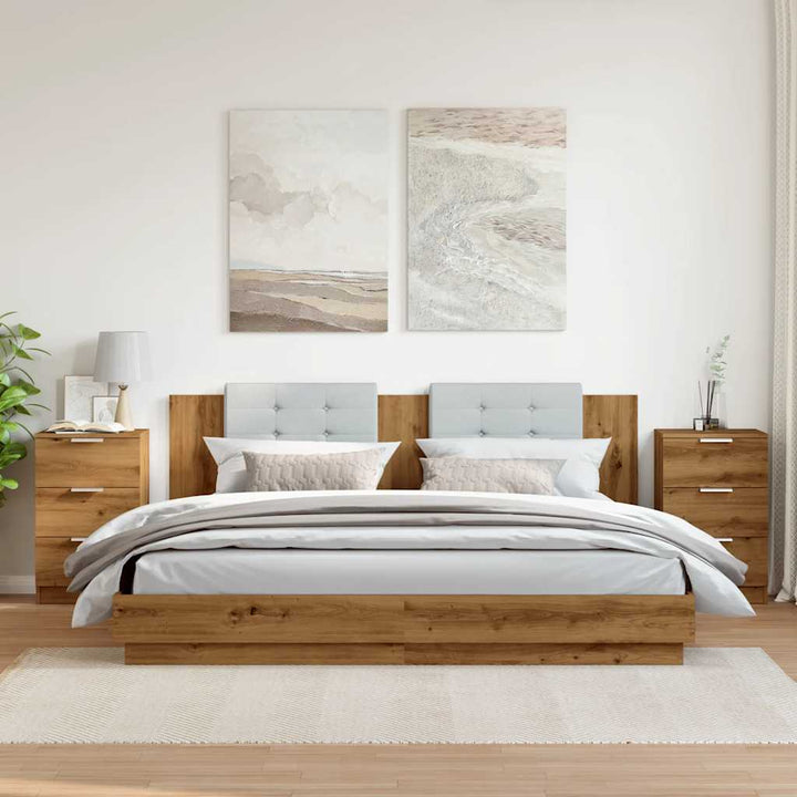 Noptiere, 2 Buc., Stejar Artizanal, 40X36X65 Cm, Lemn Prelucrat