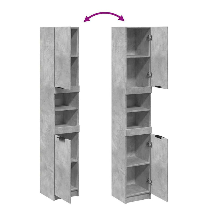 Dulap De Baie, Gri Beton, 32X34X188,5 Cm, Lemn Compozit