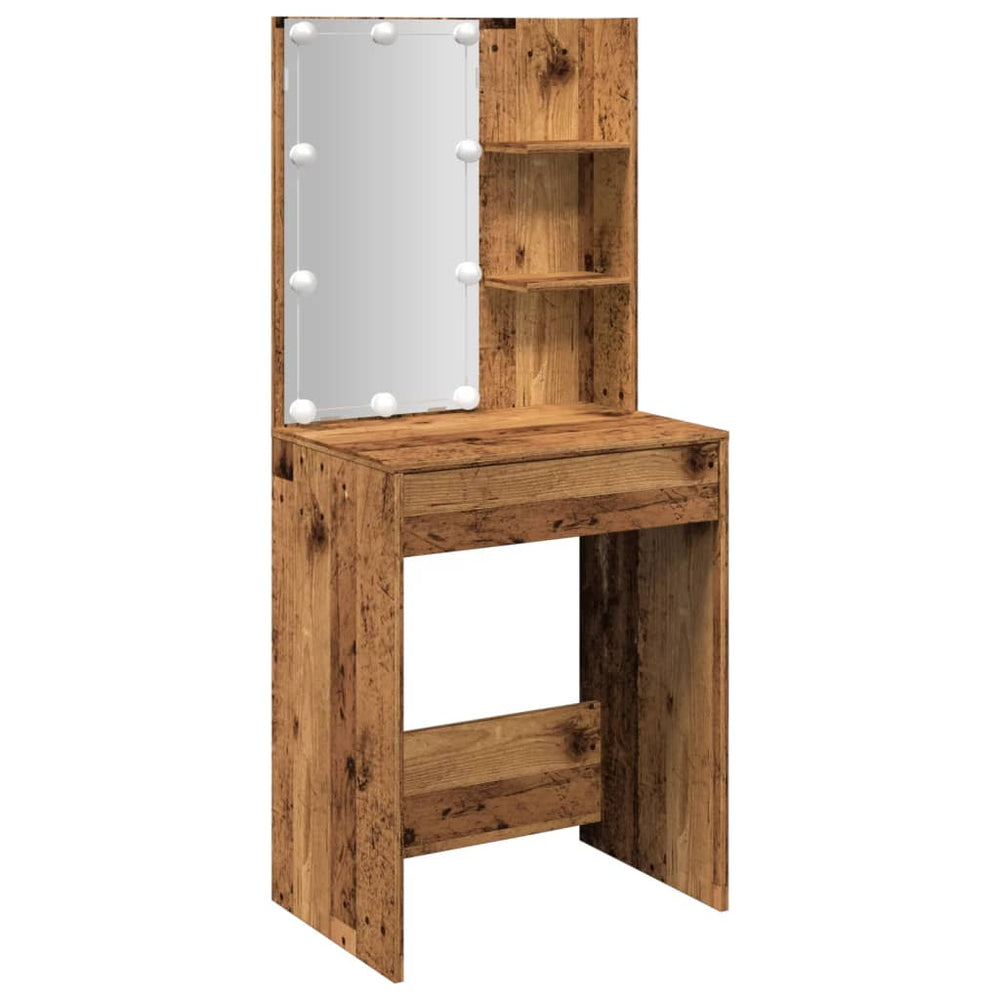 Masă De Toaletă Cu Led, Lemn Vechi, 60X40X140 Cm