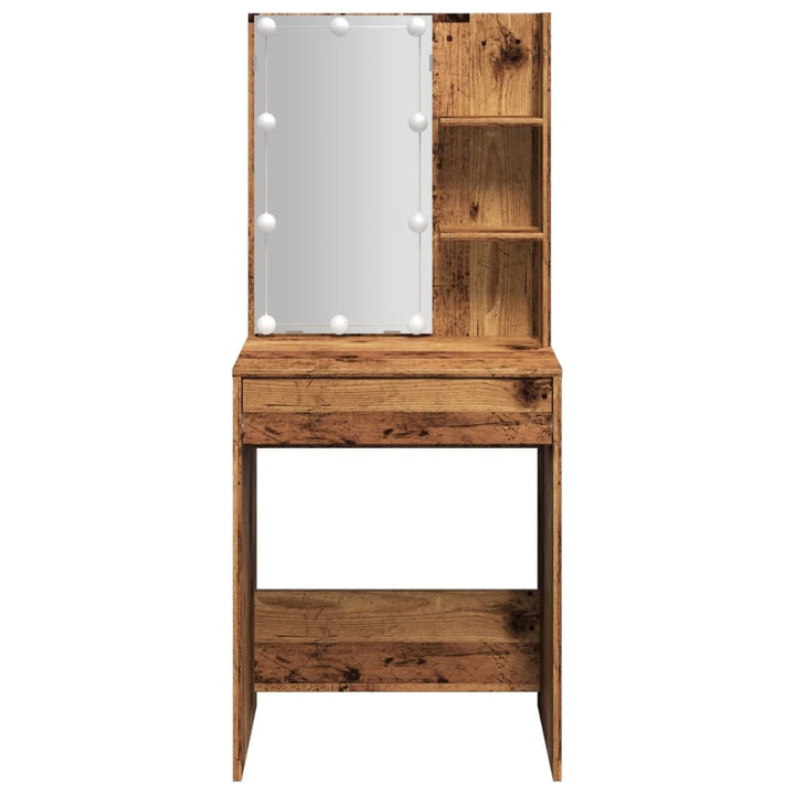 Masă De Toaletă Cu Led, Lemn Vechi, 60X40X140 Cm