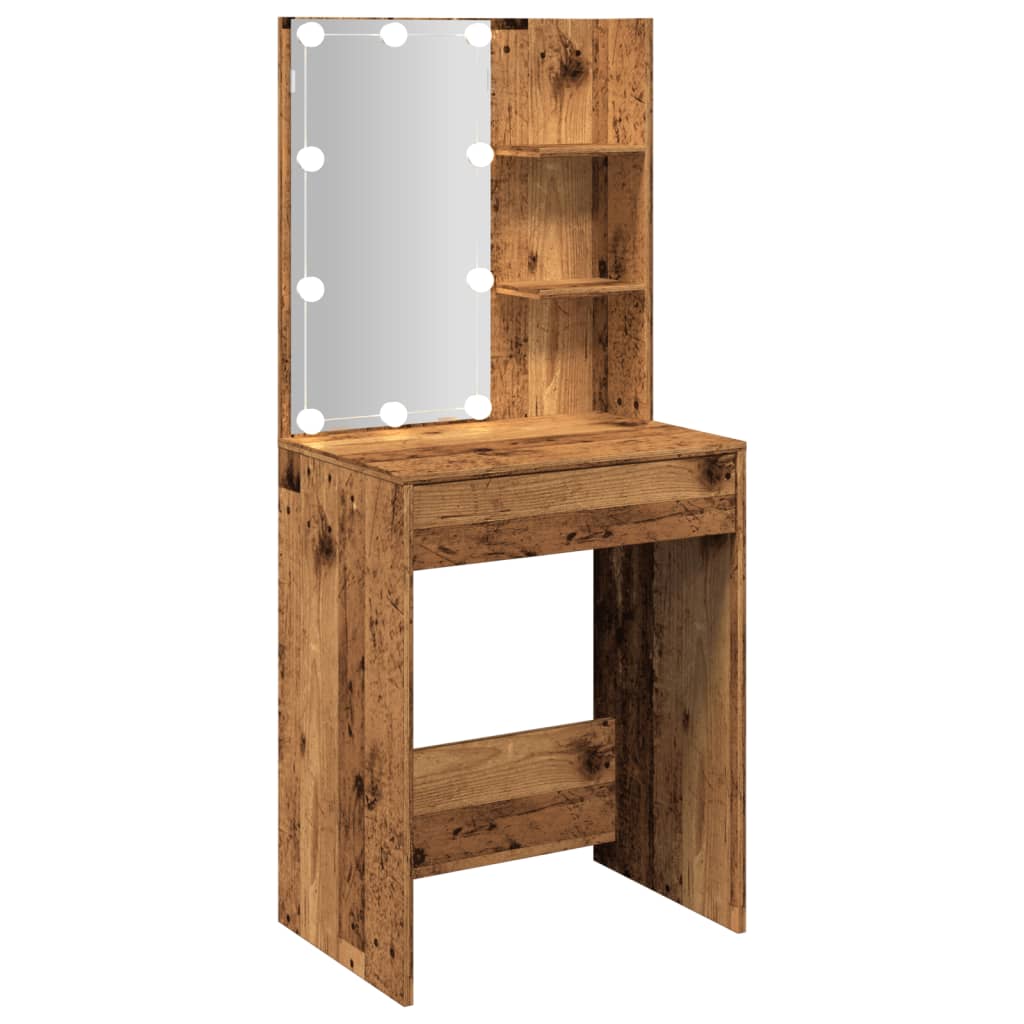 Masă De Toaletă Cu Led, Lemn Vechi, 60X40X140 Cm