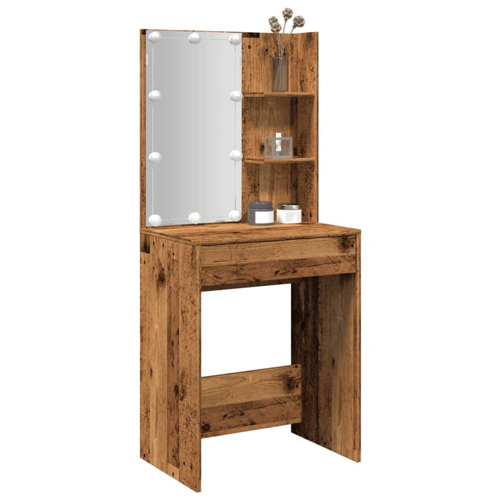 Masă De Toaletă Cu Led, Lemn Vechi, 60X40X140 Cm